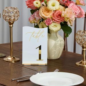 Gold Mirrored Acrylic Wedding Table Numbers 1-10 Set, Self-Standing Modern Arched Signs for Reception Seating, Anniversary & Bridal Shower, Elegant Wedding Decor (5x7 Inches)