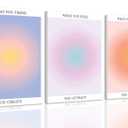 KISSFOX 3 Piece Canvas Wall Art Pink Orange Blue Wall Decor Aura Framed Art What You Think Feel Imagine Pictures Trendy Aesthetic Preppy Paintings For Apartment Dorm Women Girls Bedroom
