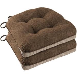 FlyGulls Chair Cushions for Dining Chairs 2 Pack Non Slip Kitchen Chair Cushions 18"x18"x3" Turfted Chair Pads Comfortable and Soft Seat Cushion with Ties (2, Coffee)
