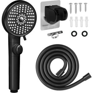 RV Shower Head with Hose, High Pressure 5 Mode Shower head Replacement, Shower Head for RV/Campers, Travel Trailer, Motorhome for Water Saving, Shower Head Holder and Hose, On Off Switch, Black
