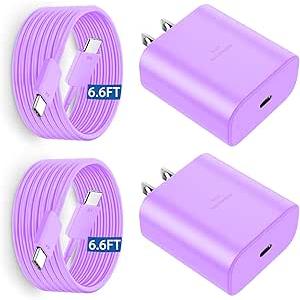 Type C Charger Fast Charging, 45W USB-C Super Fast Charger with 6.6FT C Charger Cable Cord Android Phone Charger for Galaxy S23 Ultra/S23/S23+/S22/S22 Ultra/S22+/Note 20/S20/S21, Purple