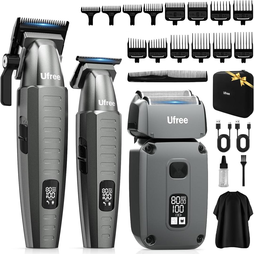 Ufree 3 in 1 Hair Clippers for Men Professional, Beard Trimmer and Foil Shaver Electric Razor, Cordless Barber Clippers and Trimmers Set for Hair Cutting and Grooming, Gifts for Men (25 Piece Set)