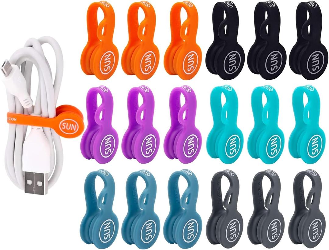 SUNFICON 18 Pack Magnetic Cable Clips Cable Organizers Earbuds Cords Winder Bookmark Clips Whiteboard Noticeboard Fridge Magnets USB Cable Manager Keeper Wrap Ties Straps (18 Pack 2.76x0.59x0.16in.)