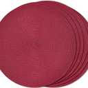 FunWheat Round Braided Placemats Set of 6 Place mats for Dining Tables Woven Heat Resistant Table Mats 15 inch (Wine)
