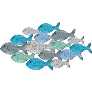 Qunclay Beach Wall Decor Wooden Coastal Fish Sign Ocean Themed Beach Decor School of Fish Art for Bathroom Home Indoor Outdoor 14.96 x 6.3 Inch(Cute)