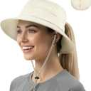 Womens Ponytail Sun Hat Packable UPF50+ Waterproof Bucket Hat Hiking Fishing Safari Hat Foldable Beach Hat