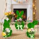 BrilliantJo Spring Decoration Figurines Decor Gift for Women Cute Moss Bunny Large Rabbit Kit Holding Flowers Set of 3(10") Green Desk Mother's Day Holiday Birthday for Home Office Garden