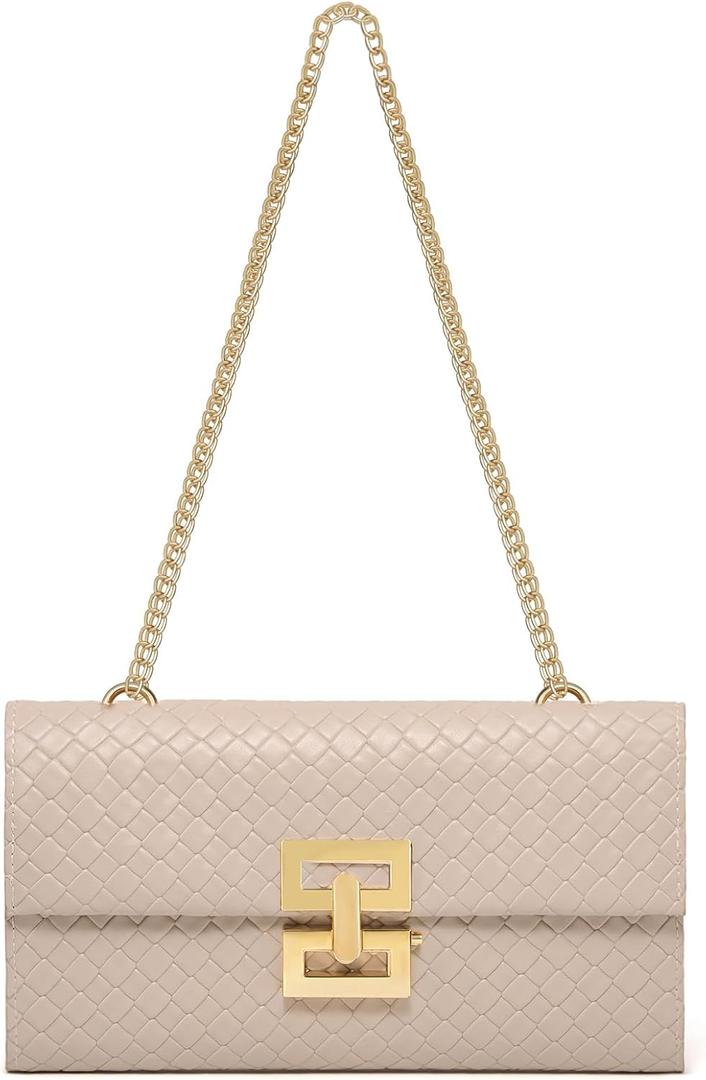 Liadreem Clutch Handbag for Women, Woven Shoulder Crossbody Bag Evening Purse for Prom, Cocktail, and Wedding (Beige)