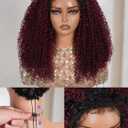 18" Kinky Curly Half Wig Human Hair Burgundy & Dark Roots | Seamless 4C Edge | Glueless Flip-Over Drawstring | True Length | 3-in-1 Styling | Wear N Go (T1B/99J)