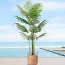 Artificial Palm Tree 5.5FT Tall Fake Tree Nearly Natural Large Tropical Faux Plant Faux Areca Palm Tree with Real Bark Design Artificial Silk Plant for Outdoor Home Office Living Room Decor