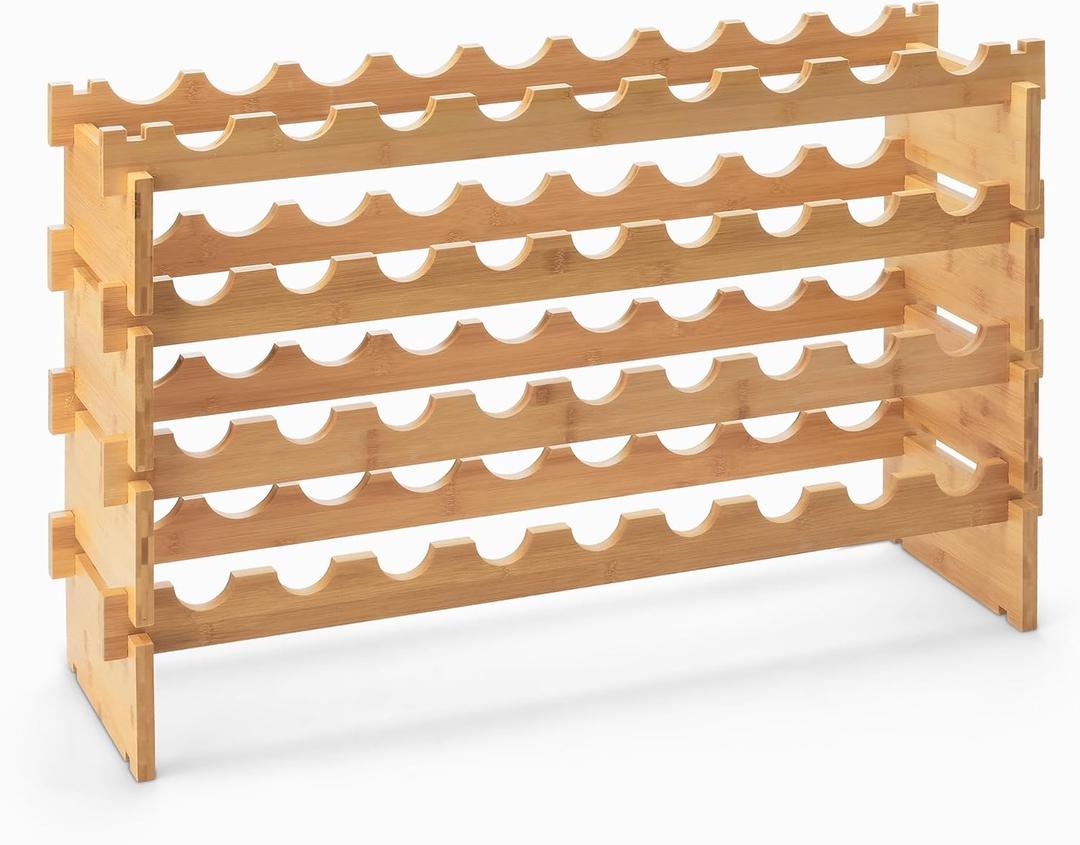 Amazon Basics Stackable Natural Bamboo Wine Rack, 36 Bottle Capacity, Easy to Assemble