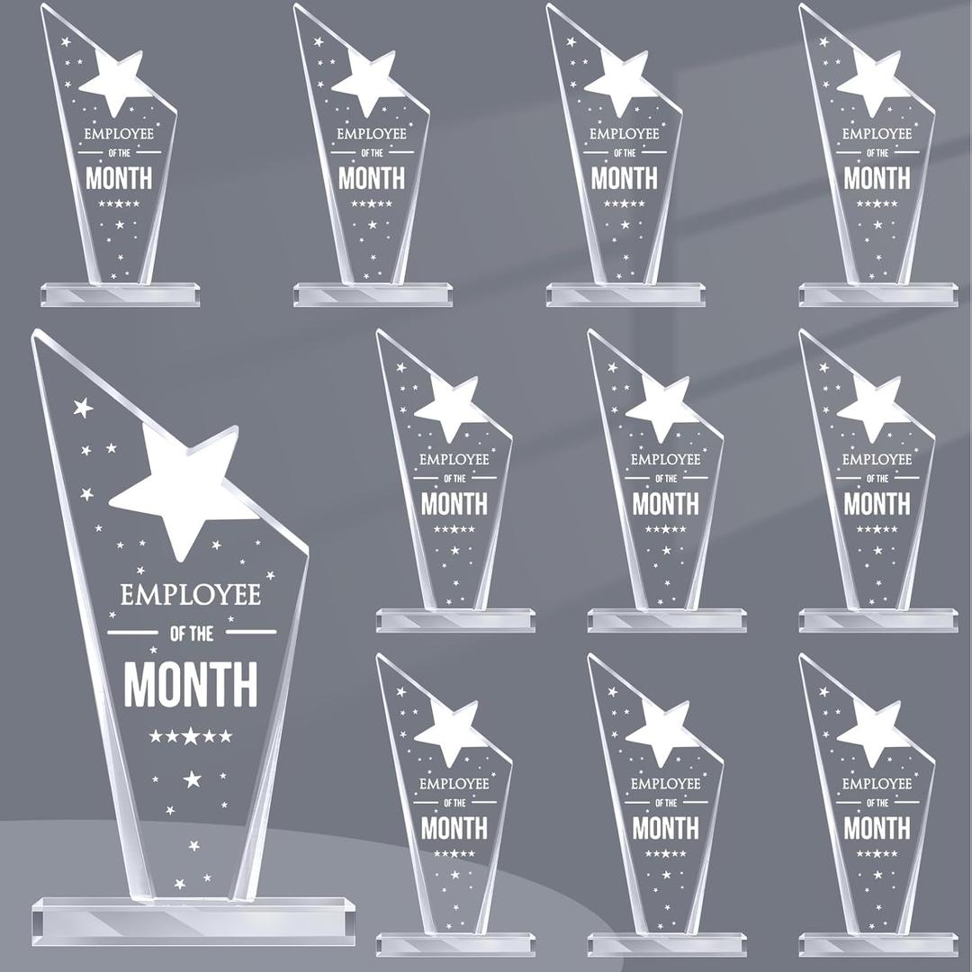 Roowest 10 Pcs Employee of The Month Plaque Trophy Employee Month Appreciation Award Gifts Bulk Coworker Acrylic Trophy Reward Sign Keepsake for Teacher Nurse Colleague Staff Volunteer Team Office