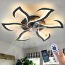 Modern Ceiling Fan With Light and Remote, 32 Inch Black Low Profile Flush Mount With 3 Light Colors, 6 Speeds, Fandelier for Kitchen Bedroom