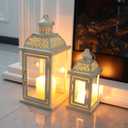 DECORKEY Large Lantern Decorative Outdoor & Indoor, Set of 2 (14&10) Metal Candle Lanterns Decor, Vintage Hanging Candle Holder for Front Porch Patio Wedding Farmhouse Home, Spring Decoration