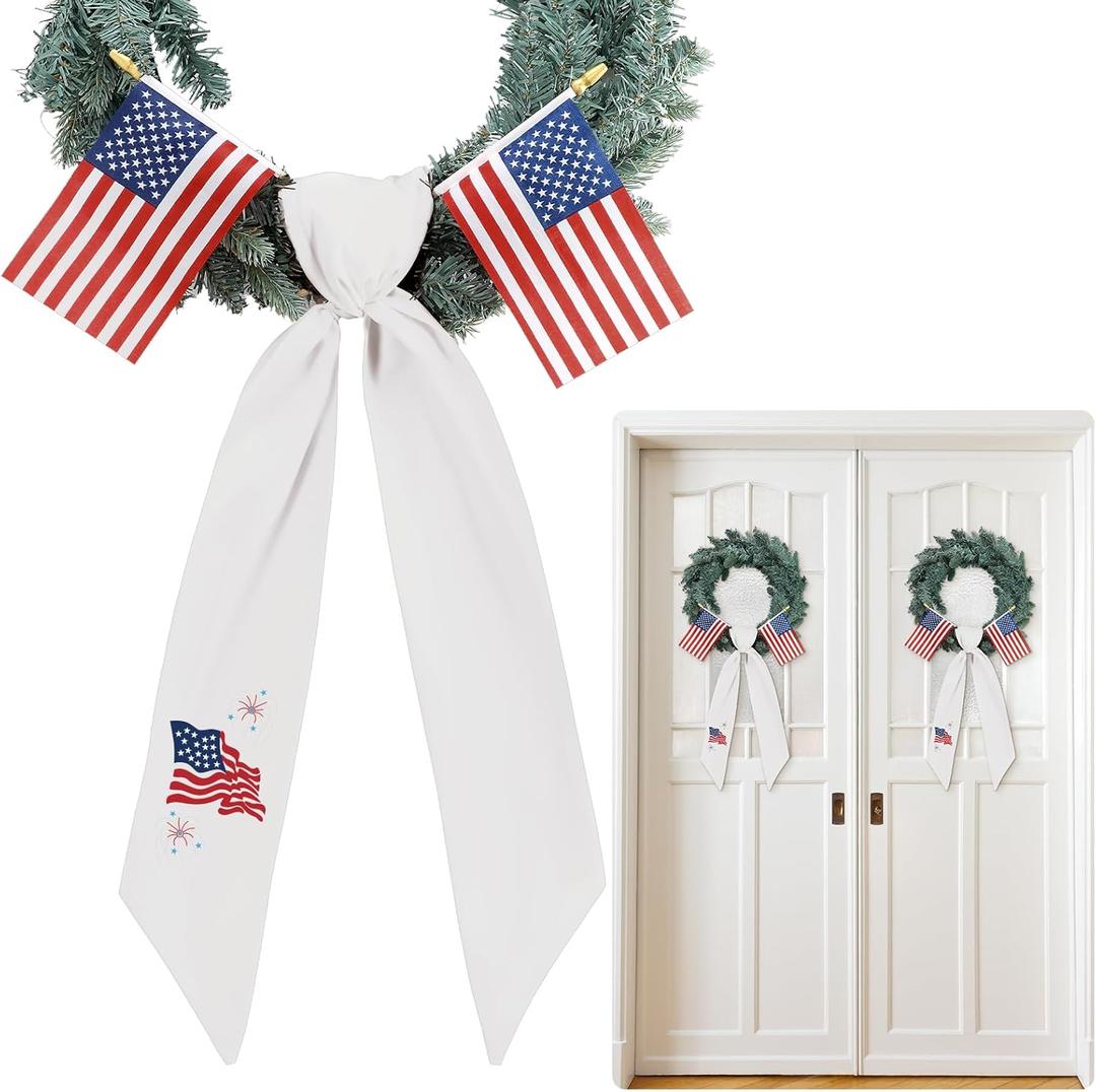 Hahafelt 2 Set of Patriotic Wreath Sashes with USA Flags for Front Door, 56" x 4.5" American July 4th Wreath Sashes for 250th Anniversary Independence Memorial Day Home Party Porch Yard Decorations