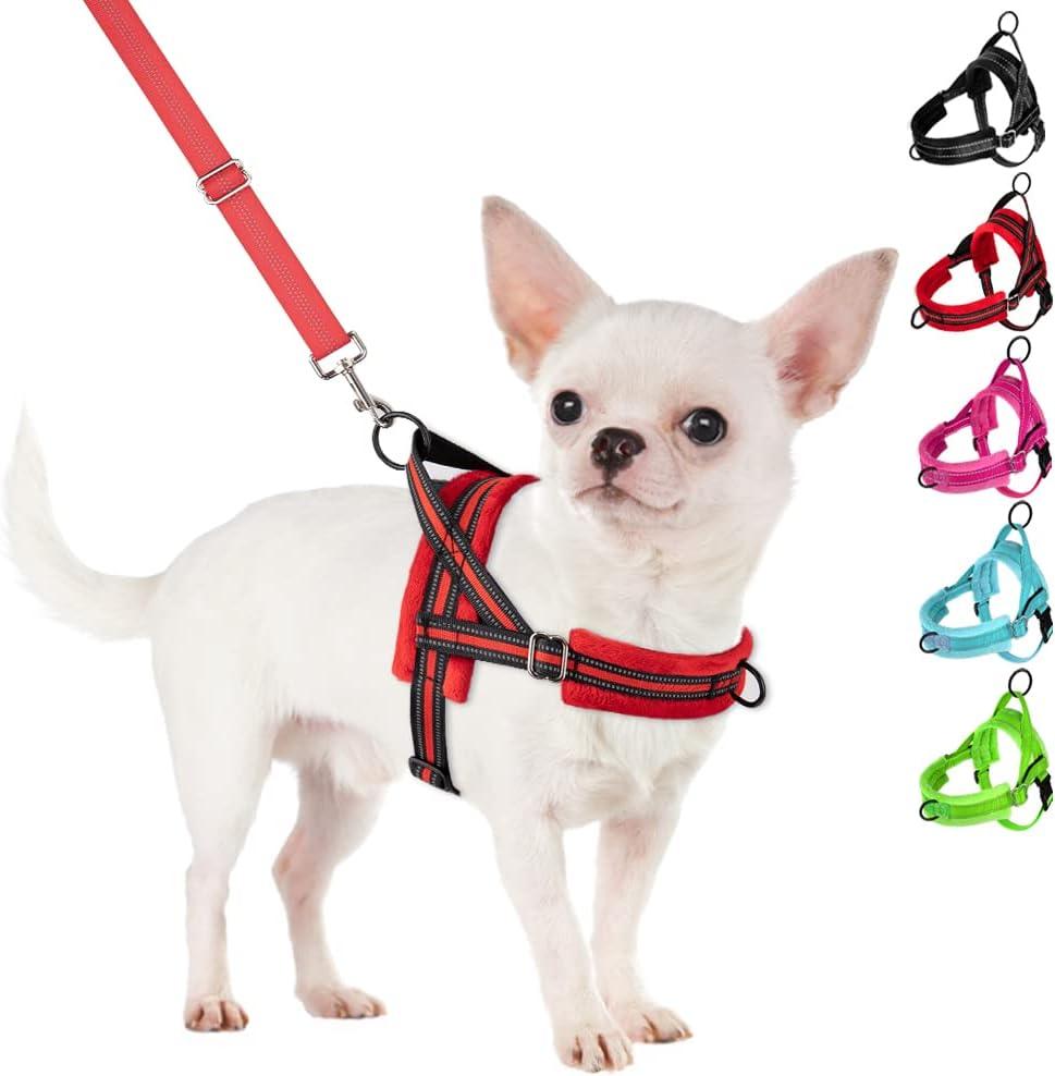 SlowTon No Pull Small Dog Harness and Leash Set, Puppy Soft Vest Harness Neck & Chest Adjustable, Reflective Lightweight Harness & Anti-Twist Pet Lead Combo for Small Dogs (R-Front Clip, S)