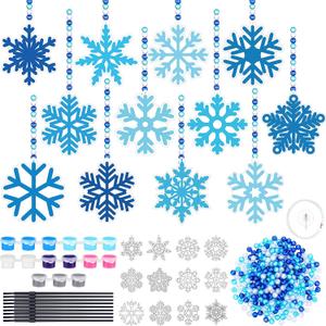 36 Sets Winter Snowflake Suncatcher Crafts Kits Christmas Snowflake Sun catcher Ornaments Decorations for Kids Classroom DIY Craft Window Paint Art Hanging Snow Suncatchers for Xmas Party Favor Home