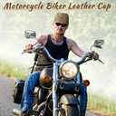 2 Pcs Leather Biker Skull Cap for Women Distressed Motorcycle Bandana Doo Rags Adjustable Skull Cap (Distressed Black,old Brown)