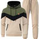 Hzyouke Mens Hoodie Tracksuit Set 2 Pieces Athletic Hooded Sweatsuit Casual Outfit Sweatshirt and Joggers Set Khaki XX-Large