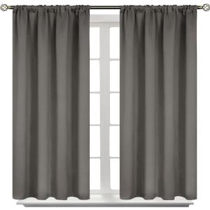 BGment Short Blackout Curtains 40 Inches Length - Rod Pocket Thermal Insulated Room Darkening Window Drapes for Kitchen Bedroom Bathroom, Grey, 2 Panels, 42 x 40 Inch
