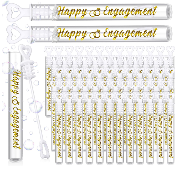 Foilswirl 50 Pack Happy Engagement Party Favors Wedding Bubbles Wand for Guests Wedding Proposal Table Decor White Heart Bridal Shower Favors Guests Gift for Valentine's Day Engagement Party Supplies