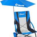 EMERIT Low Beach Chairs for Adults, Sling Beach Chair with Umberalla, Folding Backpack Camping Chair with Cup Holder (Blue & Black)