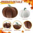 Yookeer 2 Pcs Fall Pumpkin Pillows, Corduroy 3D Simulated Pumpkin Throw 7'' and 11'' Soft Autumn Decorative Sofa Cushion for Thanksgiving Halloween Christmas Bedroom Home Decor(Brown, White)