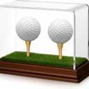 Weysat Golf Ball Display Case 2 in 1 Golf Ball Holder Stand Clear Acrylic Memorabilia Stand Cube Holder with Wood Base & Tee Lifelike Turf Clear Acrylic Case Box for Sport Fan Souvenir Collections