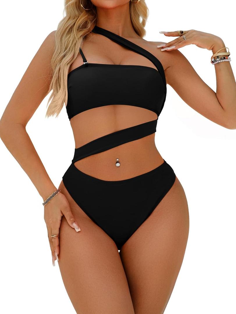 Lilosy Sexy Cutout Tube High Waist Bandeau Bathing One Piecce Swimsuit (Small)