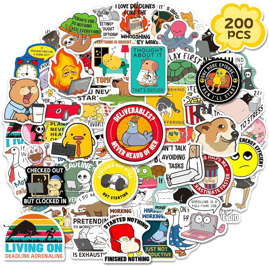2 x 200PCS Funny Procrastination Stickers, Meme Stickers for Adults, Sarcastic Quote Vinyl Sticker Pack for Laptop Water Bottle Phone Case Journal Helmet