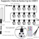 Soccer 50 FT Smart Outdoor String Lights Waterproof, 15 RGBW LED Bulbs 16 Million Colors with App & Remote Control for World Cup Decorations 2026