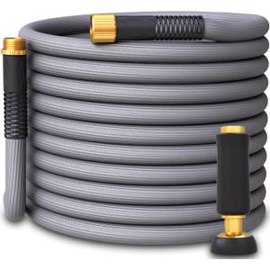 TITAN Garden Hose | Flexible, Lightweight, Kink-Free & Durable Hybrid Water Hose with Heavy Duty Brass Connectors & High-Pressure Jet Nozzle (50FT x 5/8) (Gray)