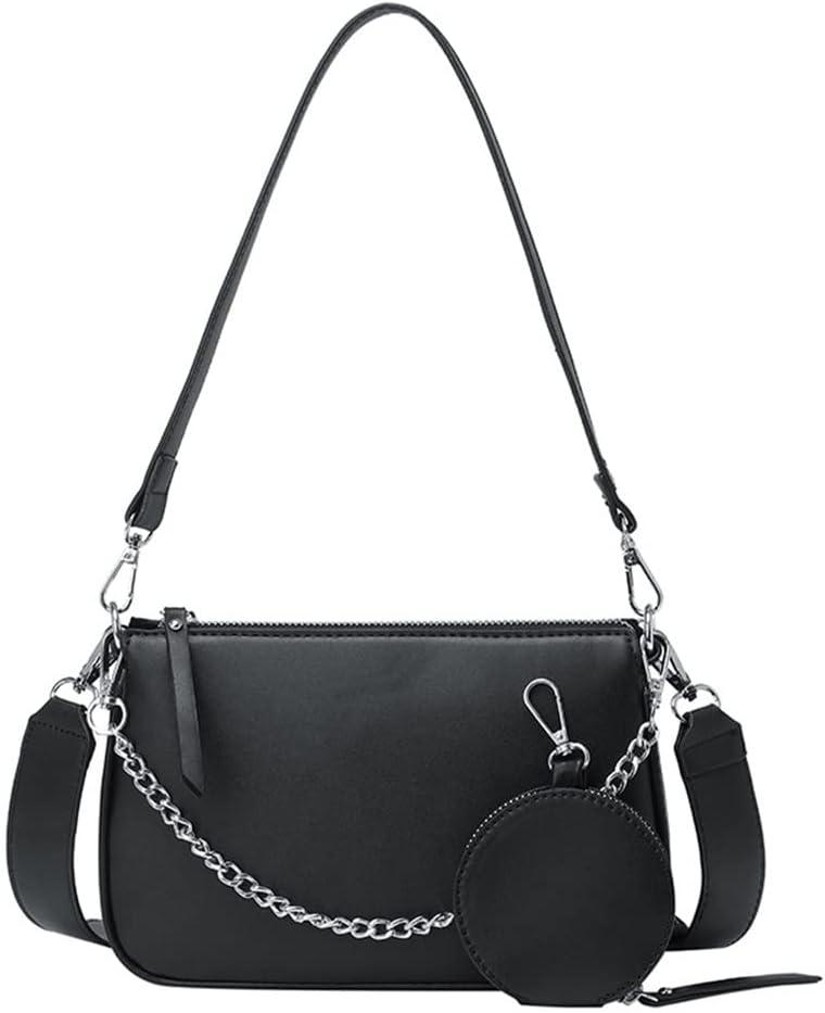 Crossbody Bag for Women Leather Chain Strap Side Shoulder Handbag With Coin Purse Pouch, 3 Removable Shoulder Straps (Black)