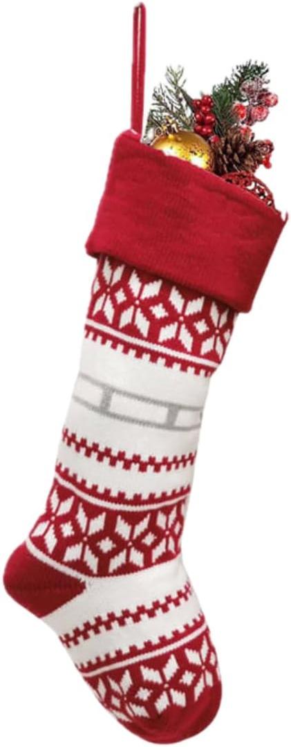 18inches Christmas Stockings, Knitted Holiday Socks, Large Xmas Decoration with Classic Patterns, Hanging Fireplace Mantel Ornament (1, G)