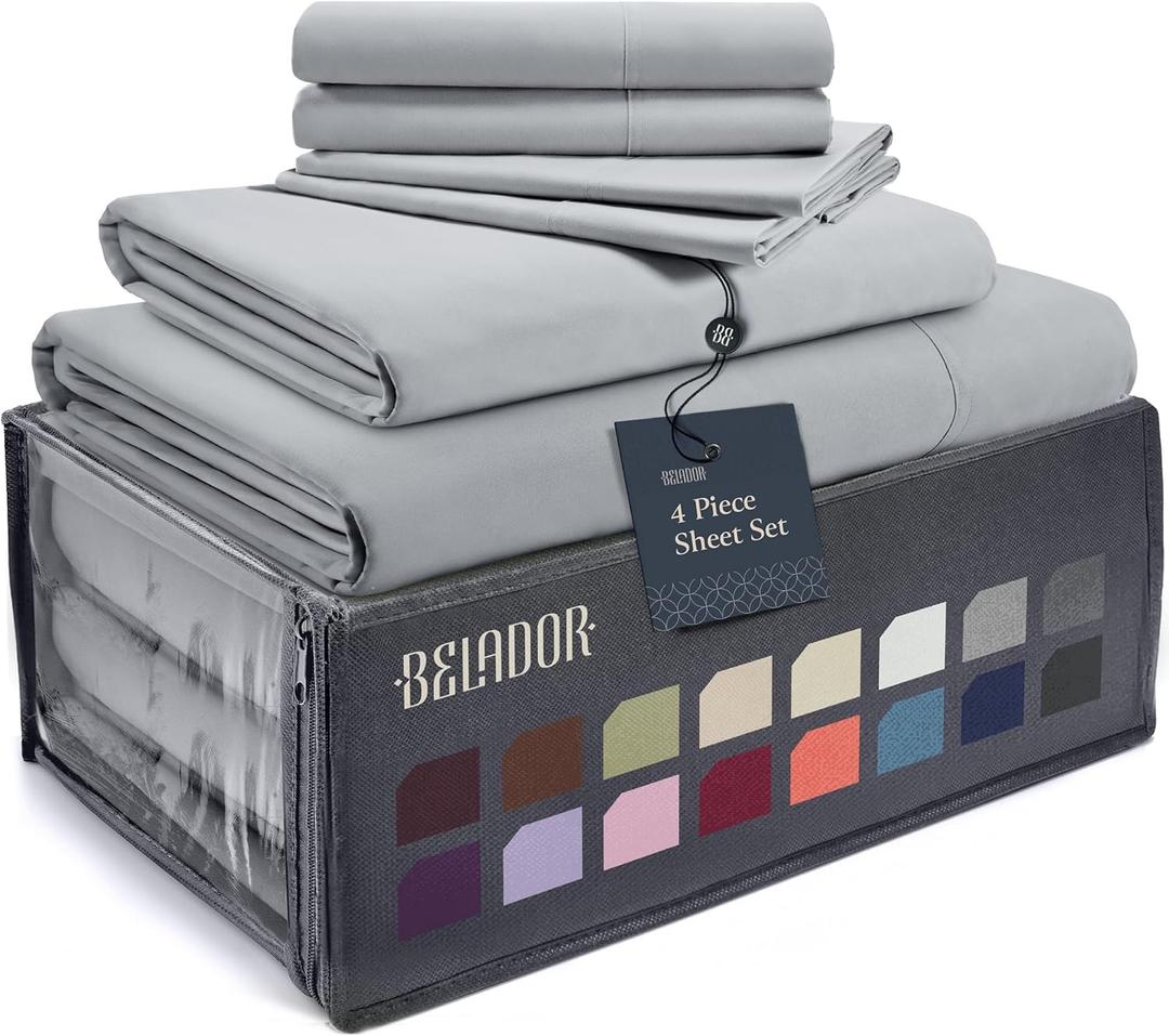 BELADOR Luxury 4 Piece Twin Bed Sheets - Silky Soft, Breathable Hotel-Style Sheets With Deep Pocket, Secure-Fit Elastic and Wrinkle-Free Oeko-Tex sheets, Pillowcase Set (Dove Gray)