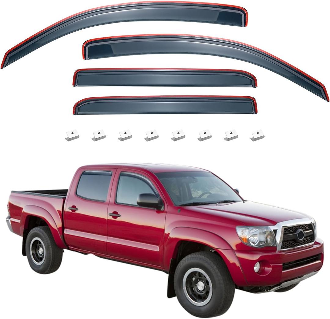 JOYTUTUS in-Channel Rain Guards Compatible with 2005-2015 Tacoma Double Cab Window Vent Visor Window Deflectors Vent Shades Tacoma Accessories