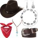 FEYIR Western Cowgirl Outfit for Women Cowboy Hat Bandana Earrings Belt for Halloween Cosplay Cowgirl Costume Accessories