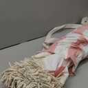 6.5ft Boho Beach Umbrella with Fringe, UPF 50+ Tassel Umbrellas with Carry Bag, Premium Wood Pole Foldable Patio Umbrella for Outdoor Holiday Garden Lawn Pool Yard Table (Pink Stripe)