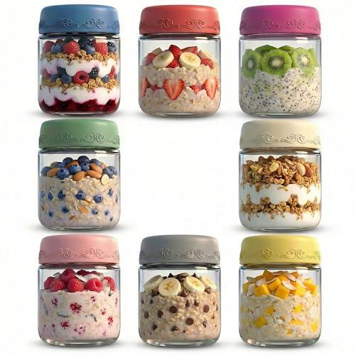 GLATABAM 4 OZ Salad Dressing Jar 8 Pack, Airtight Leakproof Bulk Small Glass Sauce Jar with Lids, Reusable for Lunch Box, Bento, Travel & Meal Prep(4 OZ-8Pack)