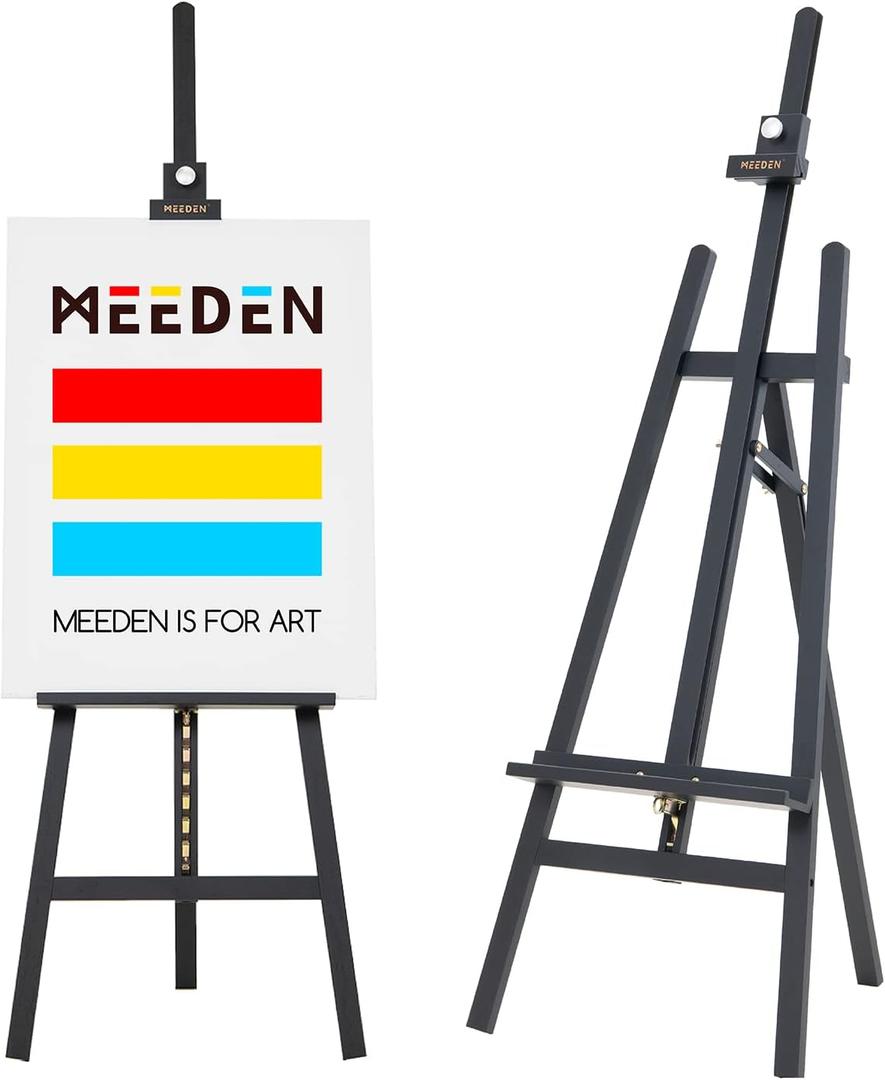 MEEDEN Heavy Duty Easel Black: Wood Art Easel for Painting and Display, Adjustable Angle and Height 57" to 76" H, Holds Canvas up to 43",Holds 22 lbs