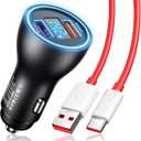 Car Charger for SuperVOOC 100W 80W for OnePlus 13 15 13R 12R 12 11 10 Pro, 65W Warp Charger for OnePlus Nord N30 N100 Open Pad 9 Pro 8 7T 6T 6 LED Display Dual USB Car Charge Adapter 3.3FT Fast Cable