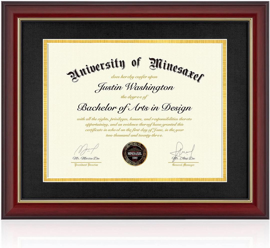 11x14 Diploma Frame with 8.5 x 11 Opening Black Mat, Display 8.5x11 Degree Certificate Document, Wall Mount or Tabletop Display(Cherry Red), 11x14 for 8.5x11