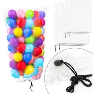 Bezente 4PCS Balloon Bags,2PCS 98x59IN Balloon Bags for Transport Extra Large and 2PCS 59x47IN Plastic Reusable Clear Drop Storage Bags with Pull Cord for Wedding,Birthday,Party Supplies