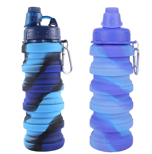 2PCS Blue & Purple Collapsible Water Bottles for Adults, Boys, Students, Kids, Foldable Water Bottles for Travel Camping Hiking, Portable Sports Water Bottles