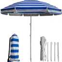 LOTTAFUN 6ft Beach Umbrella - Heavy Duty Wind Resistant UV 50+ Portable Sun Shade with Sand Anchor & Carry Bag, Outdoor Folding Umbrella for Beach, Pool, Patio, Garden (Blue strip) No Tilt, 72 Inches