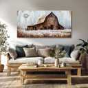 YLLTIEM Farmhouse Barn Wall Art 24x48 Inch, Rustic Country Canvas Print, Large Blue Brown Landscape Artwork, Vintage Rural Picture Decor for Living Room Bedroom Office