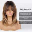 Alanhair Ombre Brown Wigs for Women, Shoulder-Length Layered Wigs with Bangs Heat Resistant Synthetic Fibre Wigs