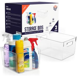 ClearSpace Clear Plastic Storage Bins  Pantry Organizers & Storage Containers, Cabinet Organizer - Home Organization Must Haves for Kitchen, Laundry Room, Office, Closet, Garage & Freezer (2 Pack)