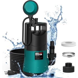 NEU MASTER Sump Pump Submersible, 1HP 3800GPH Water Pump with Float Switch/3 Fittings, Electric Portable Transfer Water pump for Pool Draining, Basement, Backyard, Garage, Garden, Hot Tub