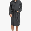 HOLOVE Men's Pure Cotton Bathrobe Lightweight Kimono and Hooded Spa Robes Soft Sleepwear, Size S/M